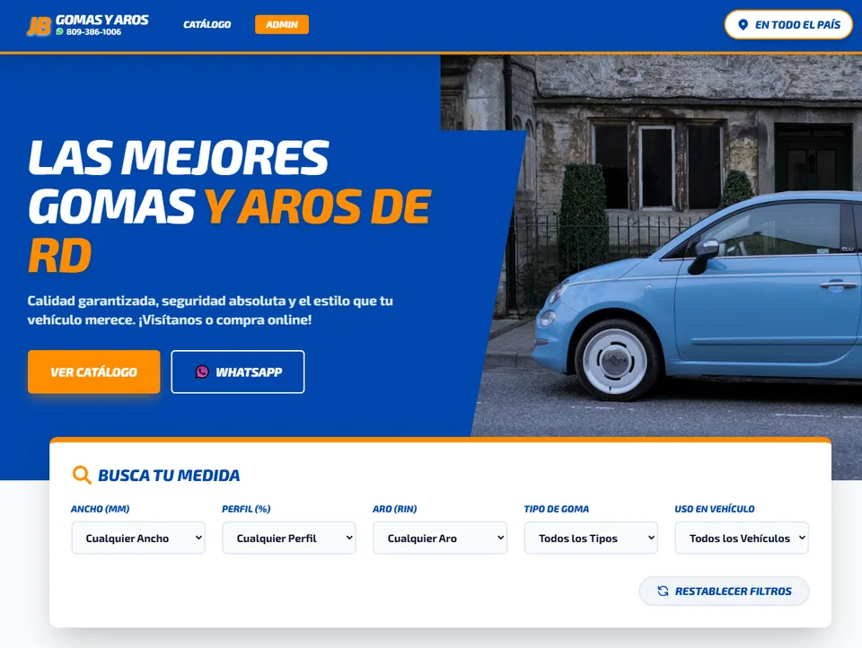 Pantalla de Catálogo de gomas y consultas por medida